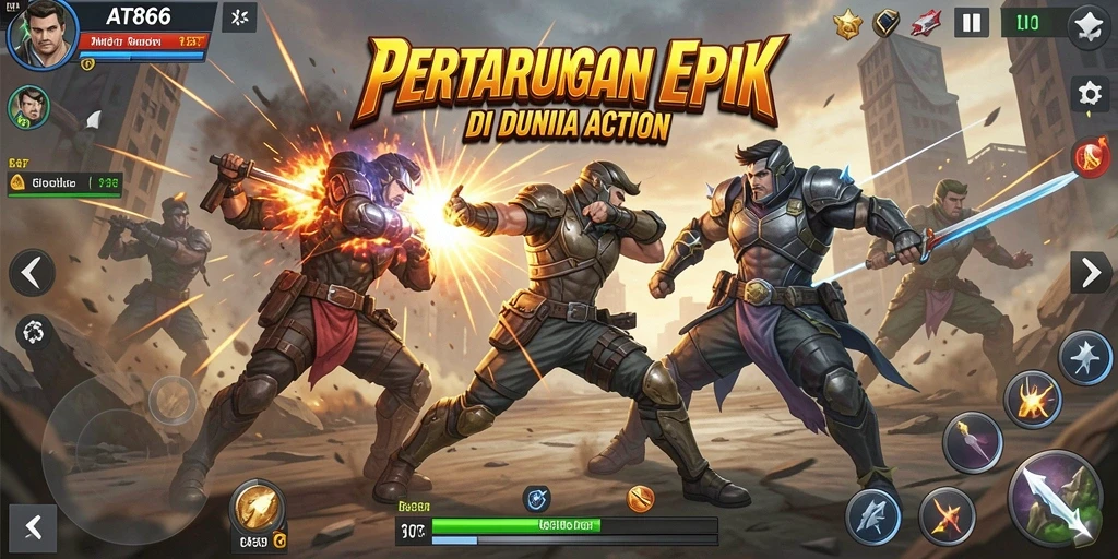 Layar gameplay Action yang mendebarkan dalam AT866.