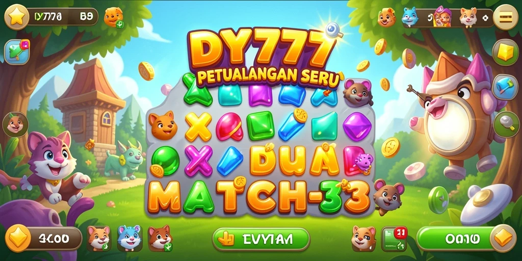Tampilan gameplay <strong>DY777</strong> yang penuh warna dan mengasyikkan dalam Match-3.