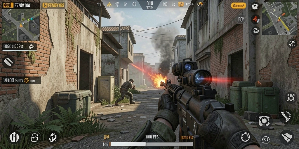 Gameplay mendebarkan FENDY188 dengan pertempuran FPS.