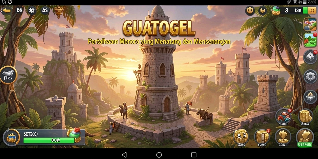 Screenshot gameplay GUATOGEL yang menunjukkan aksi pertahanan menara yang seru.