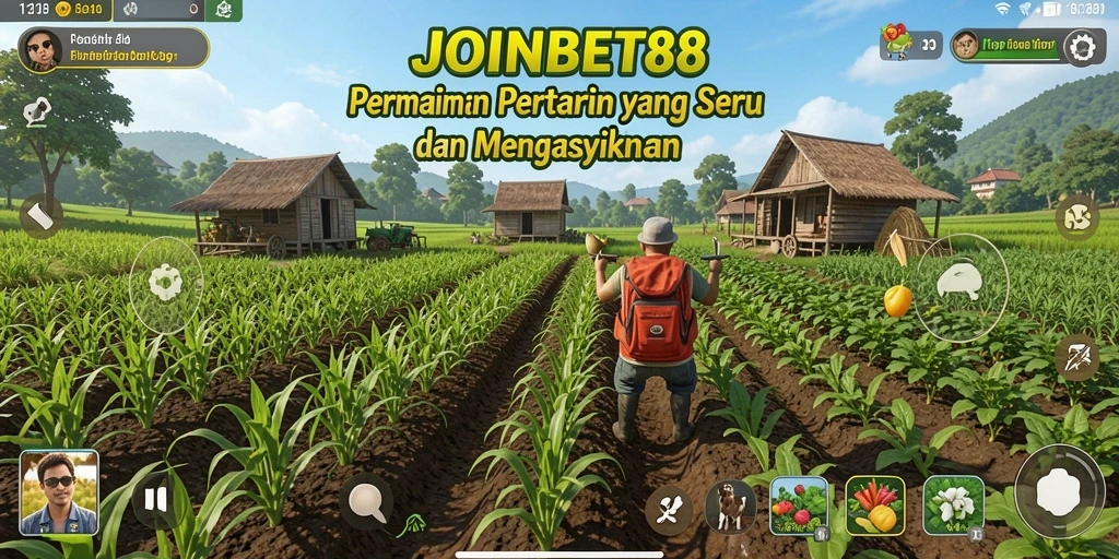 Screenshot gameplay <strong>JOINBET88</strong> menampilkan aktivitas bertani yang seru dan menyenangkan.