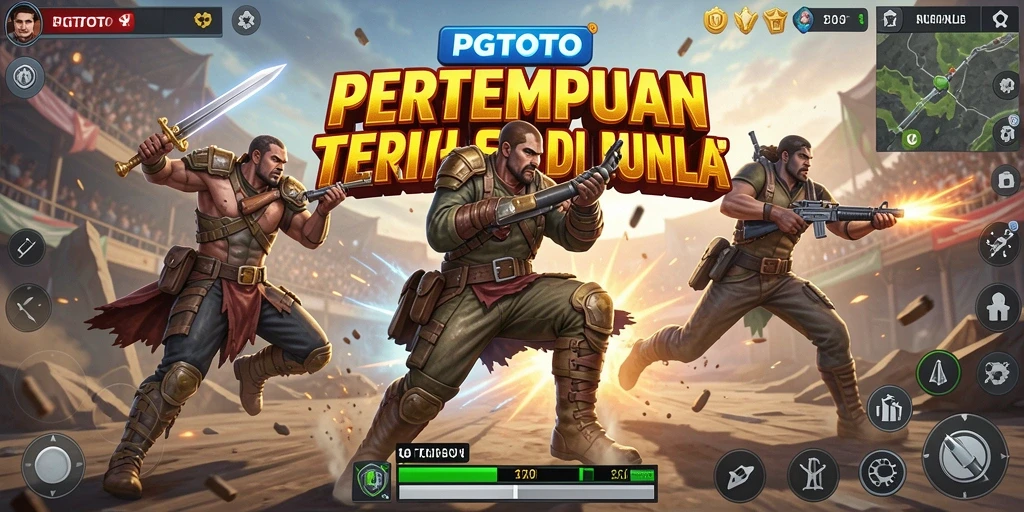 Screenshot utama PGTOTO menampilkan aksi pertempuran yang seru.