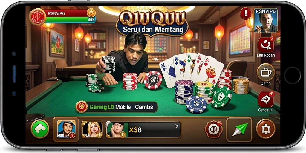 Screenshot utama RSNVIP6 menunjukkan gameplay seru permainan QiuQiu.