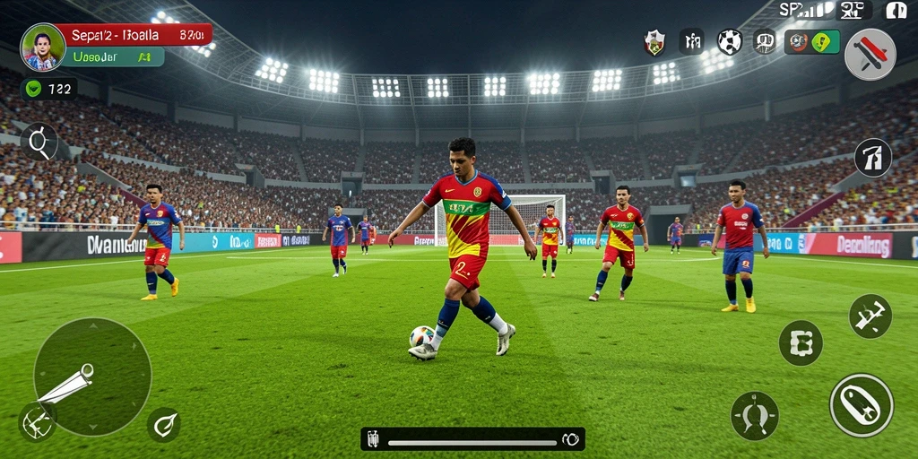 Tampilan gameplay SP212 yang intens dan realistis saat pertandingan sepak bola.